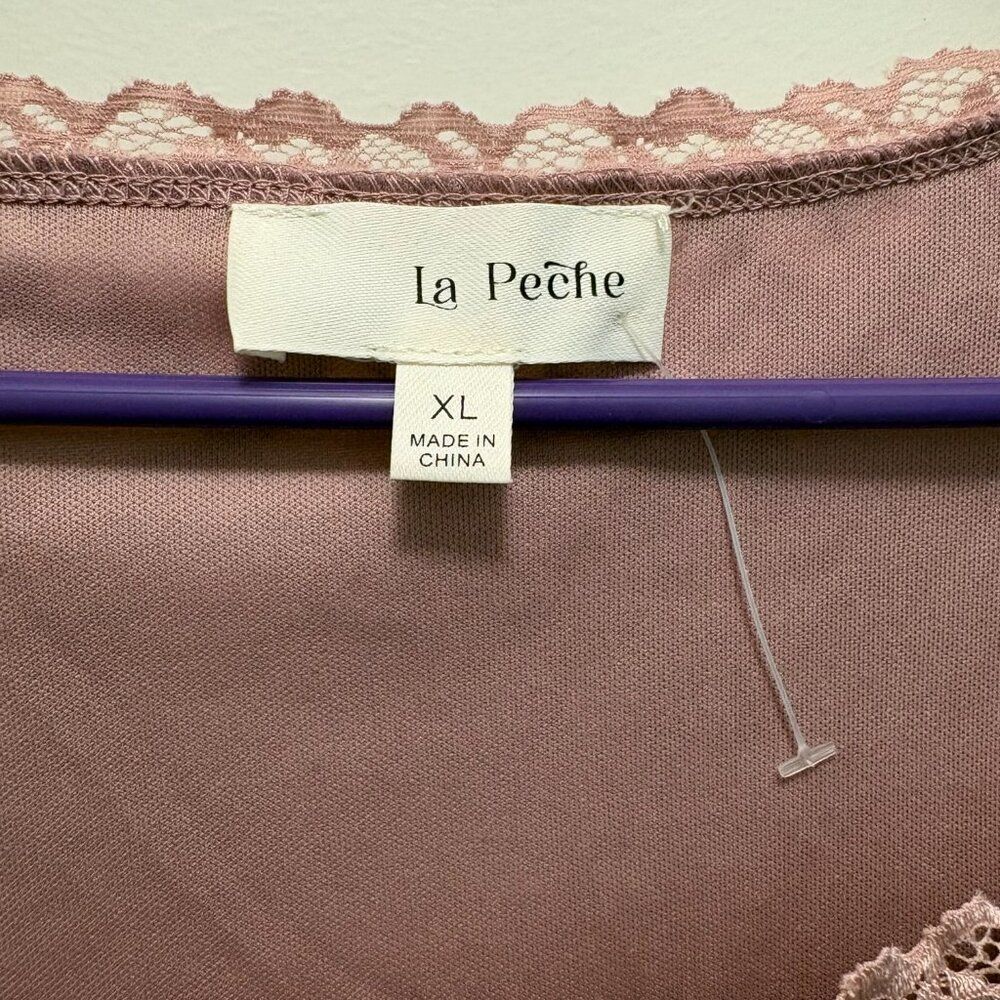 La Peche NWT Mauve Pink Lace Long Sleeve Top Fully Lined XL Romantic - Picture 5 of 9